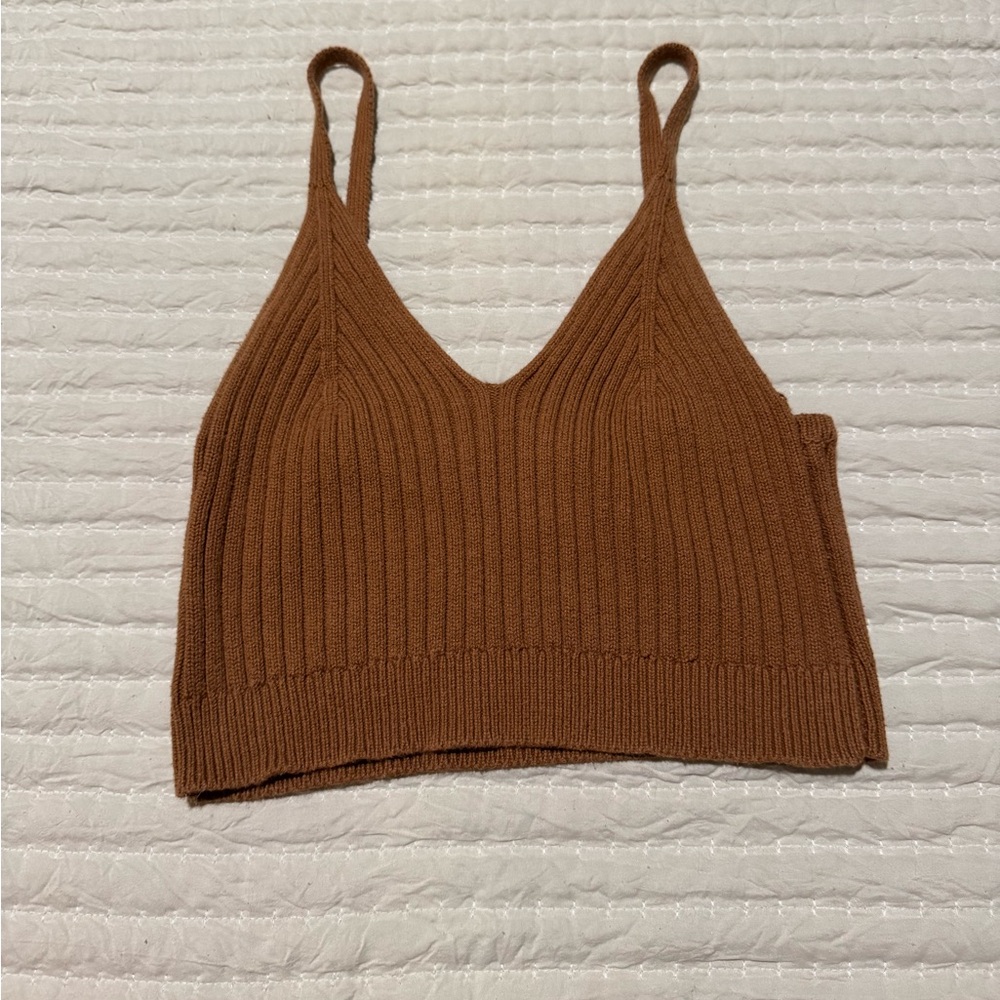 Brown Ribbed Knit Women's Top